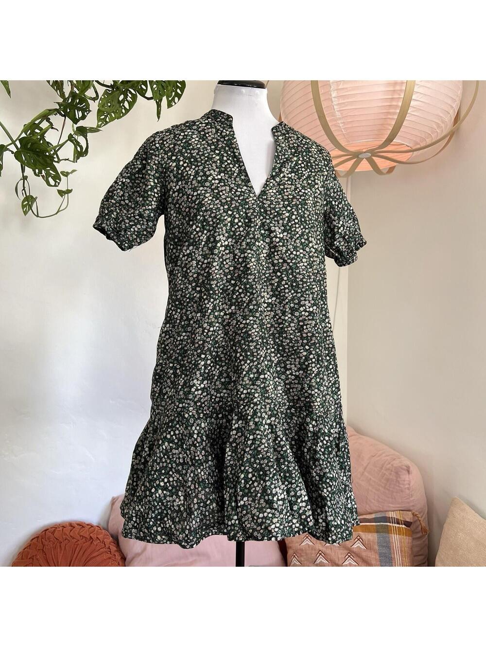 J.Crew Liberty Fabric Floral Mini Dress XXS Black Daisy Print Ruffle Hem Cotton